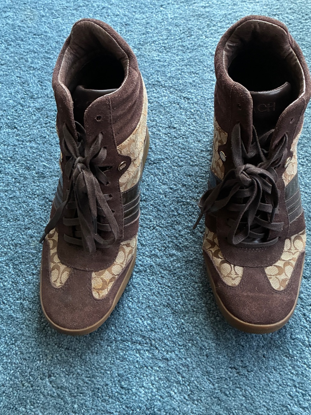 Coach Women’s Brown Suede & Signature Monogram High-Top Sneakers